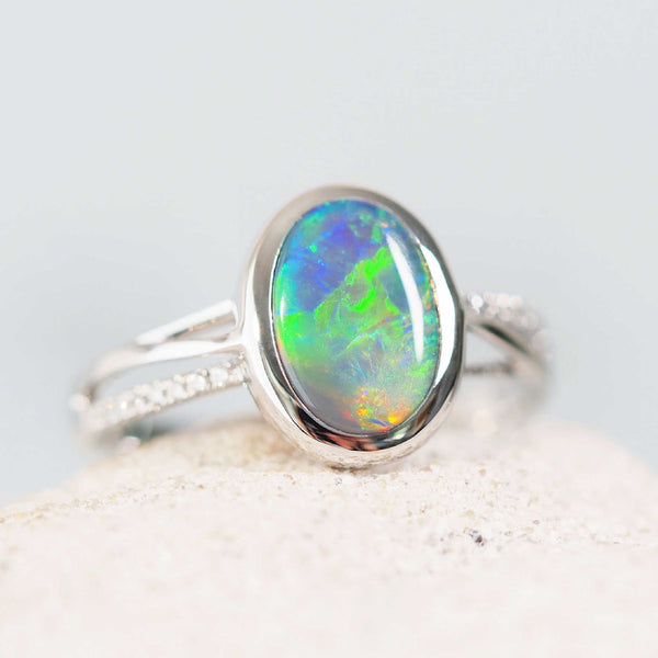 colourful dark crystal opal ring