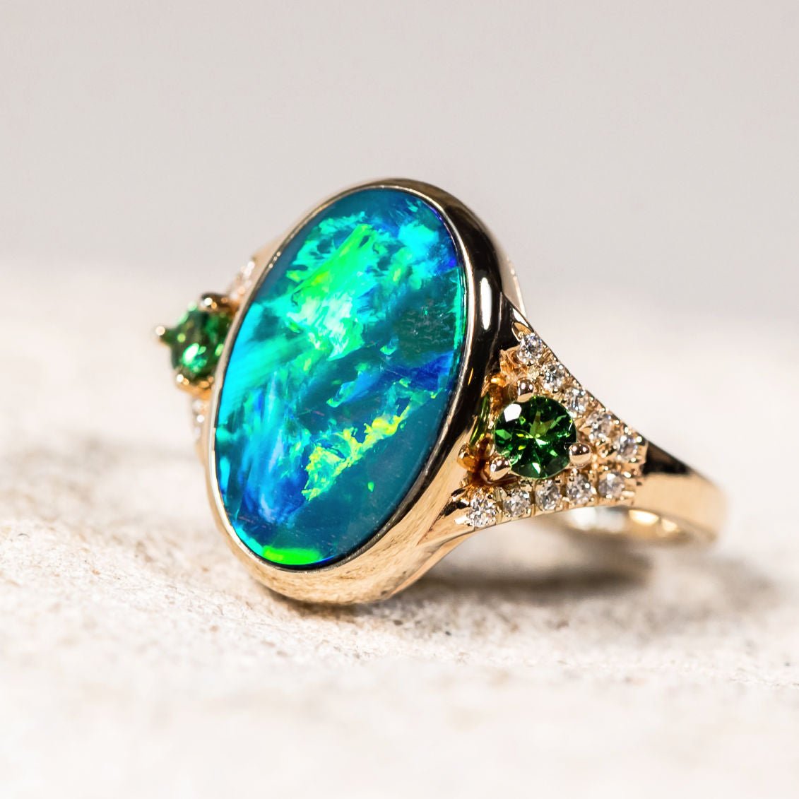 'Gloria' Gold Australian Doublet Opal Ring - Black Star Opal