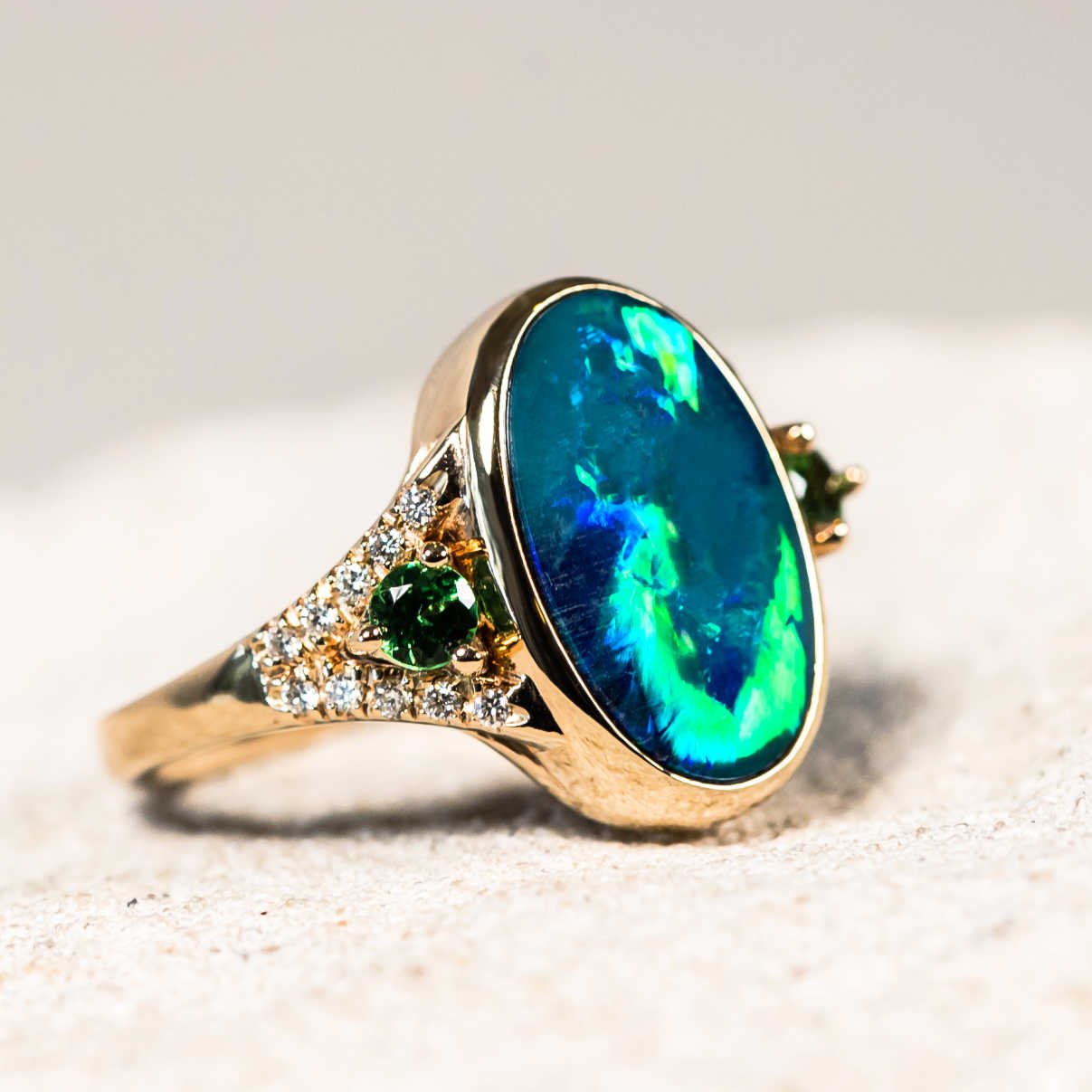 'Gloria' Gold Australian Doublet Opal Ring - Black Star Opal