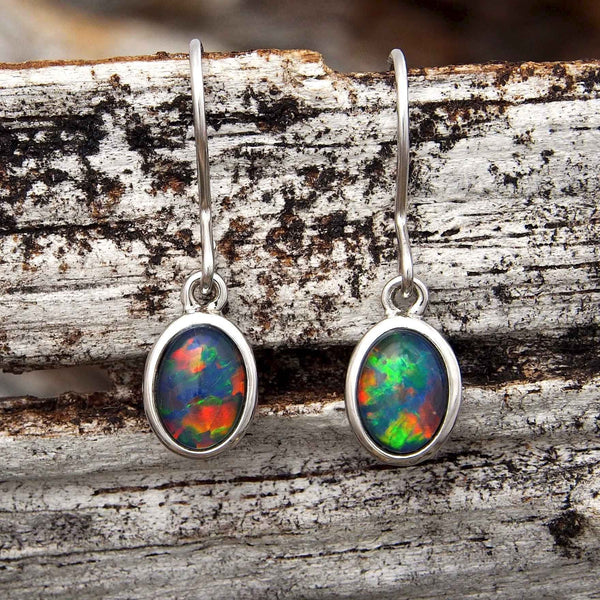 ‘Grace’ Silver Australian Triplet Opal Earrings - Black Star Opal