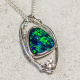 'Green Jardin' White Gold Doublet Opal Necklace Pendant - Black Star Opal
