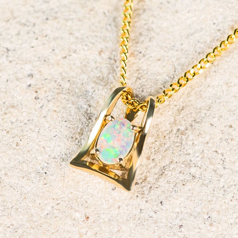'Hallie' Gold Crystal Opal Necklace Pendant - Black Star Opal