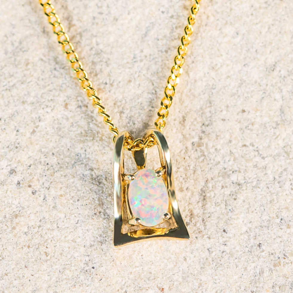 'Hallie' Gold Crystal Opal Necklace Pendant - Black Star Opal