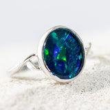 'Helena' White Gold Australian Triplet Opal Ring - Black Star Opal