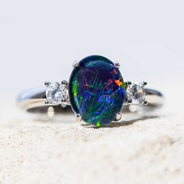 'Helene' Silver Australian Triplet Opal Ring - Black Star Opal
