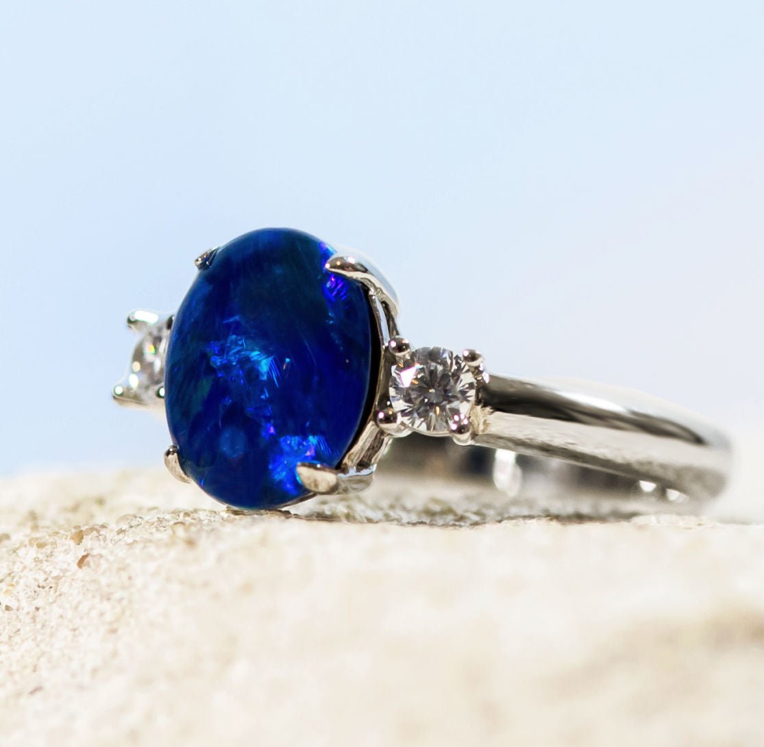 'Helene' Silver Australian Triplet Opal Ring - Black Star Opal