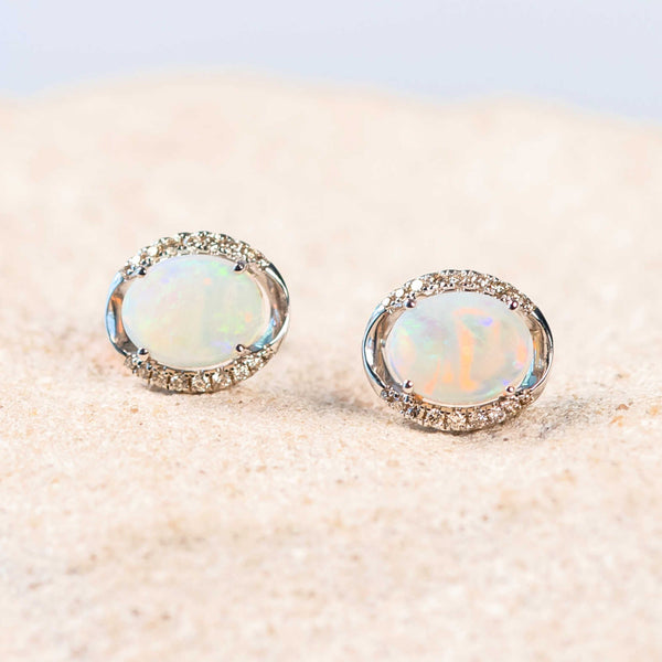 colourful crystal opal and diamond white gold stud opal earrings