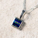 'Horizon' Silver Australian Doublet Opal Necklace Pendant - Black Star Opal