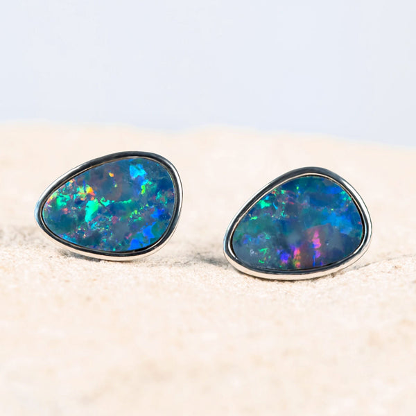 'Icaria' Silver Doublet Opal Earrings