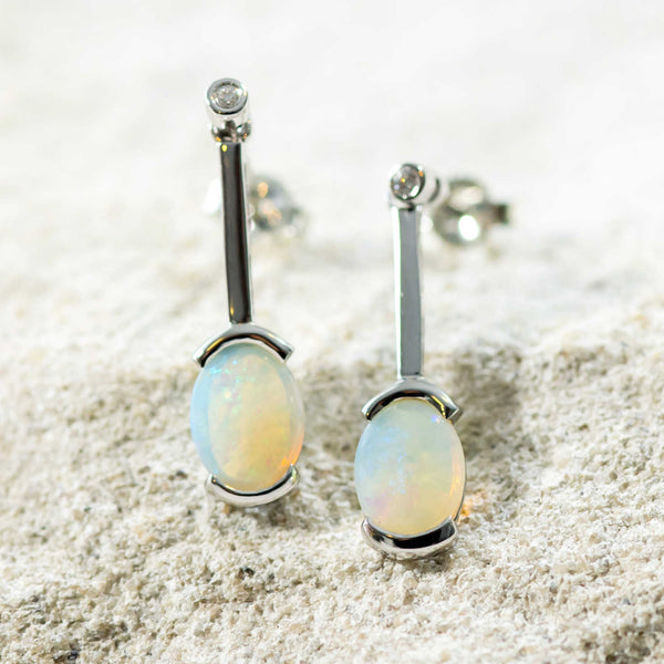 'Imani' Silver Australian Crystal Opal Earrings - Black Star Opal