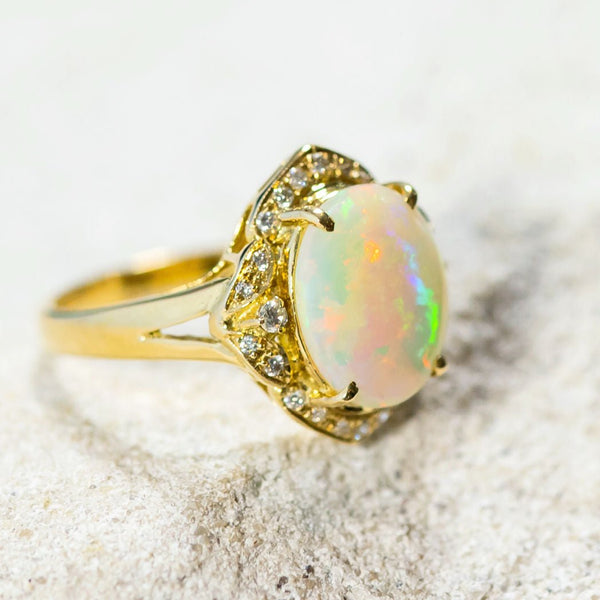 'Ingrid' Gold Australian White Opal Ring - Black Star Opal