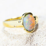 'Iris' Gold Australian Crystal Opal Ring - Black Star Opal