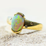 'Iris' Gold Australian Crystal Opal Ring - Black Star Opal