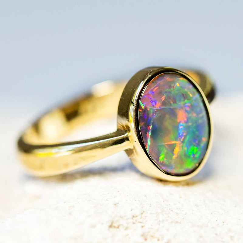 'Isabella' Gold Australian Black Opal Ring - Black Star Opal