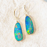 colourful gold doublet opal drop earrings
