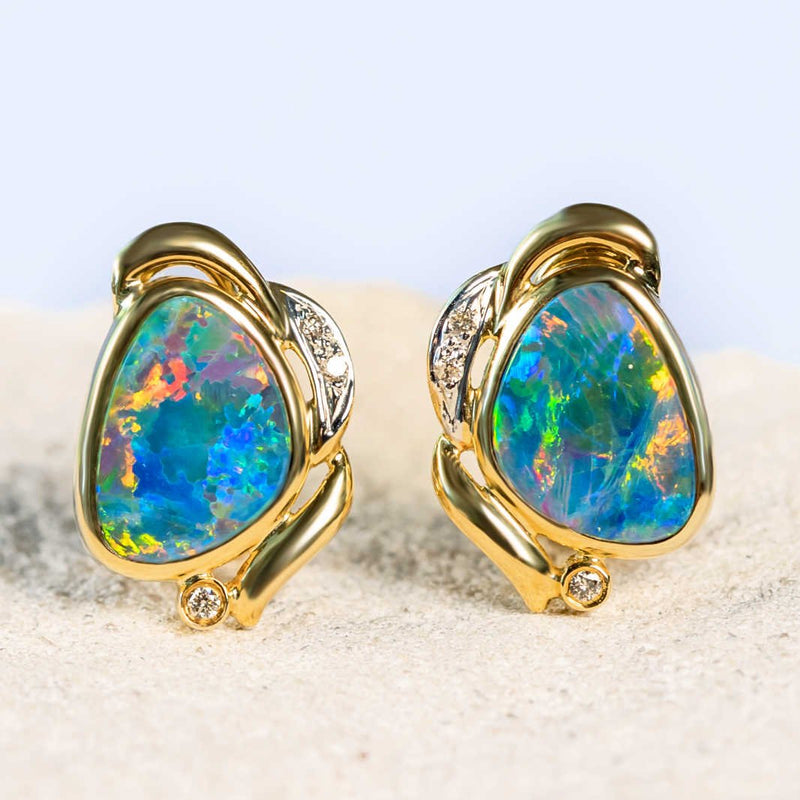 'Isla' Gold Australian Doublet Opal Earrings - Black Star Opal