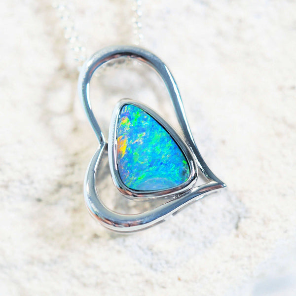 colourful blue and green silver opal pendant