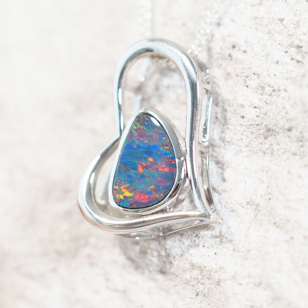 colourful doublet opal silver necklace