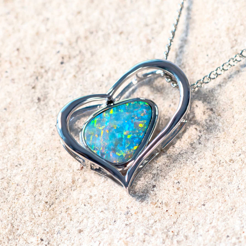 silver modern design blue doublet opal pendant