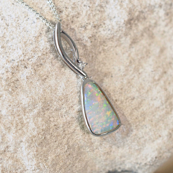 multi-colour crystal opal white gold pendant