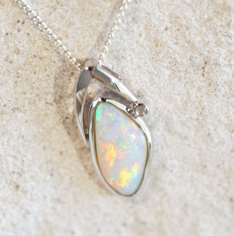'Jasmine' 14ct White Gold White Opal Necklace