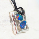 opal doublet silver necklace with a black cord