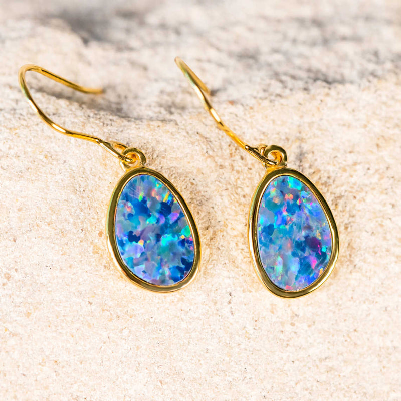 colourful oval doublet opal earrings