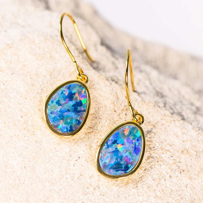 multi-colour oval doublet opal earrings