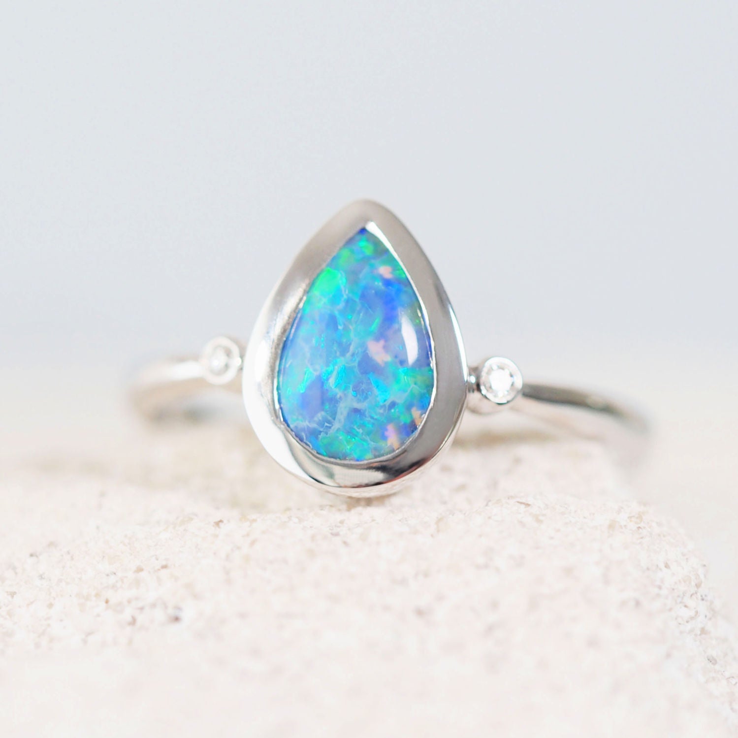 'Jesse' 14ct White Gold Black Opal Ring