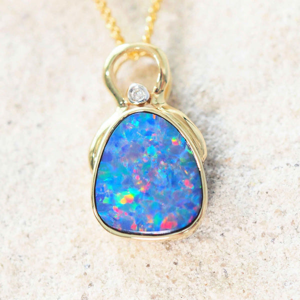 multi-coloured australian opal gold pendant