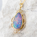 'Josephine' Gold Australian Doublet Opal Necklace Pendant - Black Star Opal