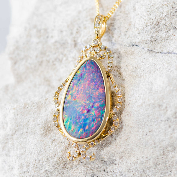 'Josephine' Gold Australian Doublet Opal Necklace Pendant - Black Star Opal
