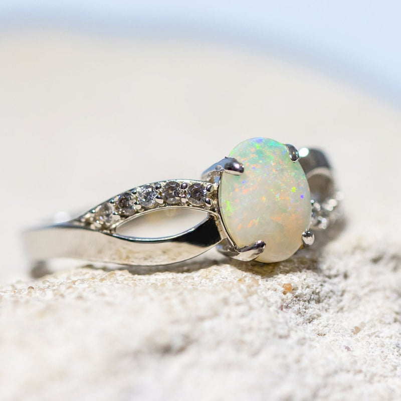 'Kaia' Silver Australian Crystal Opal Ring - Black Star Opal