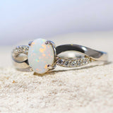 'Kaia' Silver Australian White Opal Ring - Black Star Opal