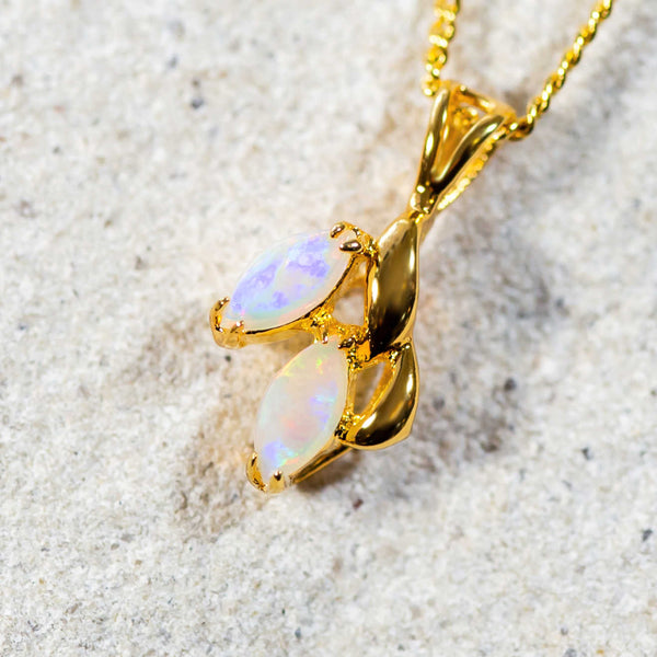 gold plated silver pendant set with two south australian crystal opals