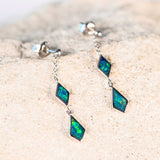 green doublet opal white gold drop stud silver earrings