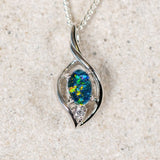 'Kamila' Silver Australian Triplet Opal Necklace Pendant - Black Star Opal