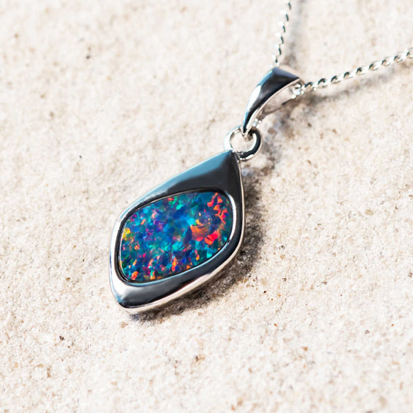 'Kari' Silver Australian Doublet Opal Necklace Pendant - Black Star Opal