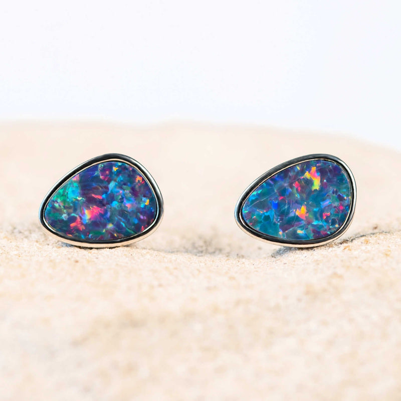 colourful doublet opal silver earrings 