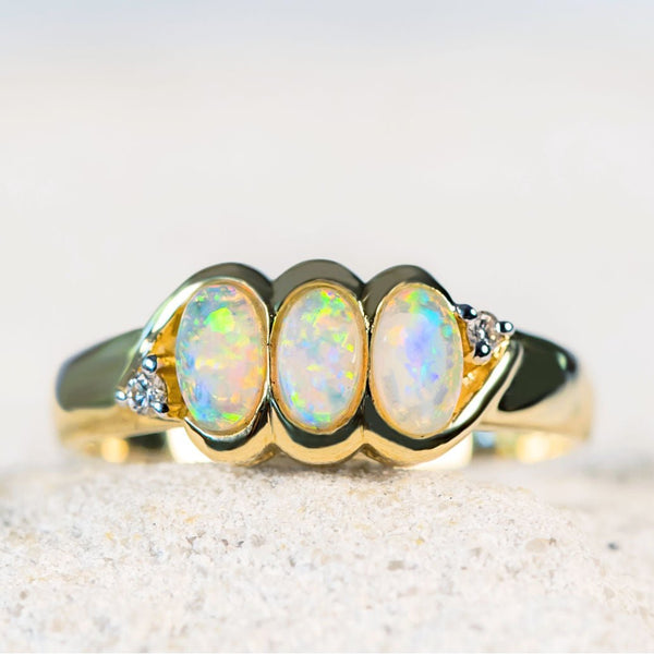 'Katia' Gold Australian White Opal Ring - Black Star Opal