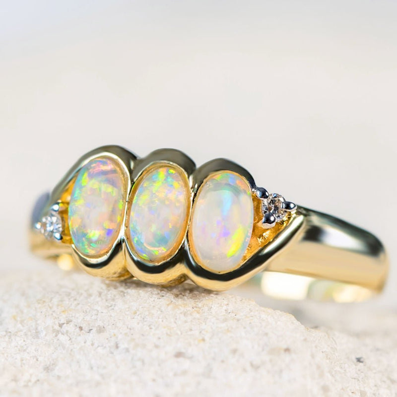 'Katia' Gold Australian White Opal Ring - Black Star Opal