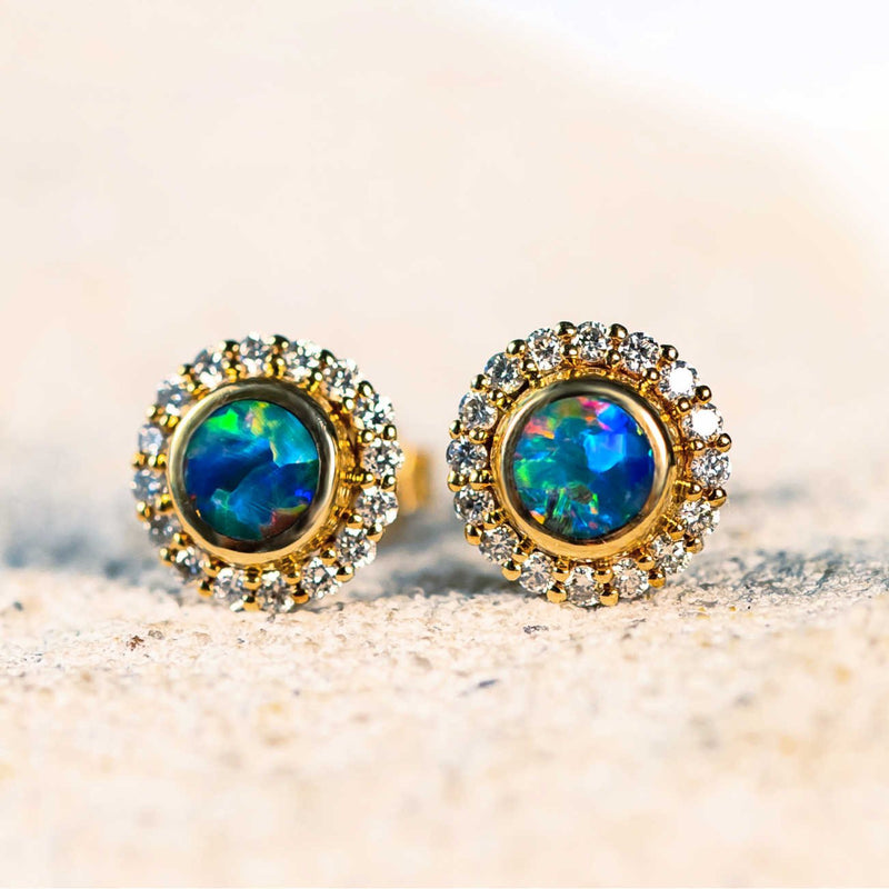 Kayla Doublet Opal Earrings Yellow Gold Black Star Opal