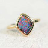 colourful floral-patterned black opal gold ring