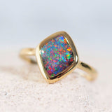 floral patterned black opal gold ring