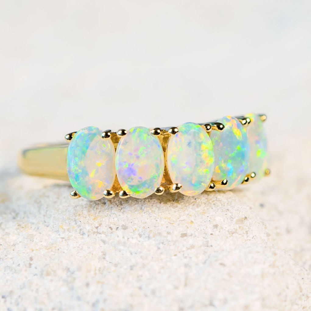 'Keyla' Gold Australian Crystal Opal Ring - Black Star Opal