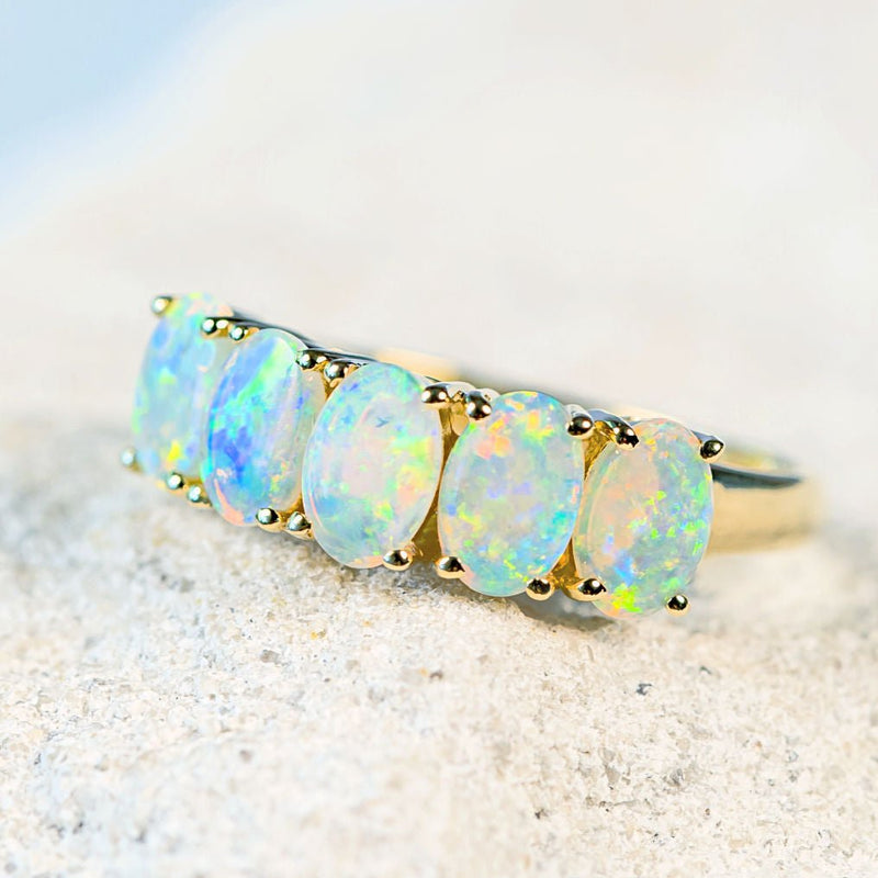 'Keyla' Gold Australian Crystal Opal Ring - Black Star Opal