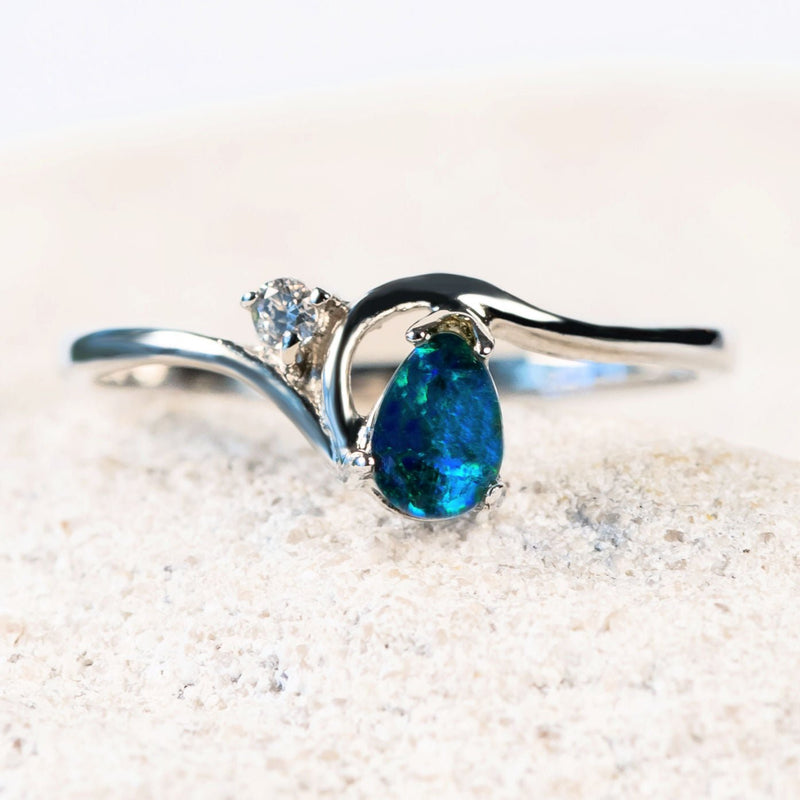 'Kiara Blue' Silver Triplet Opal Ring