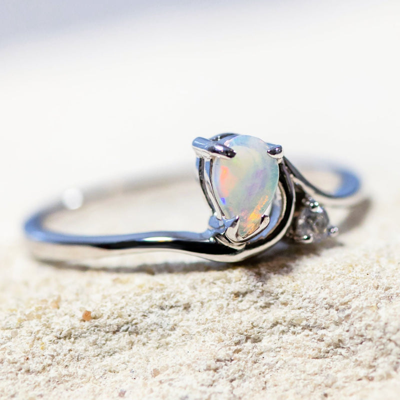 'Kiara' Silver Australian Crystal Opal Ring - Black Star Opal