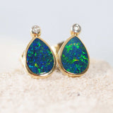 blue and green doublet opal earrings set in 14ct gold
