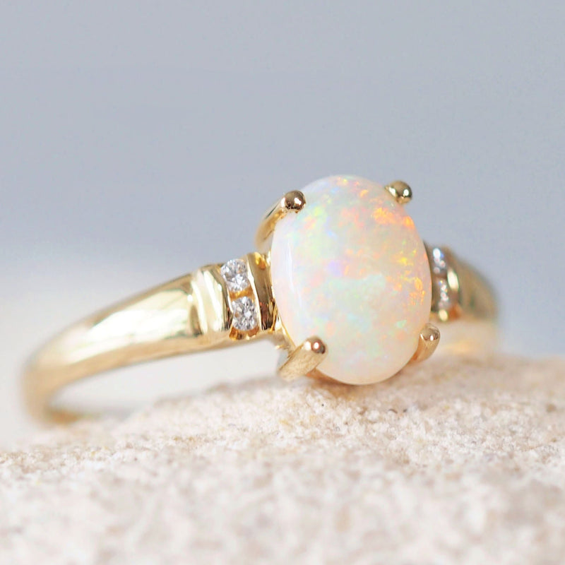 multi-coloured white opal 14ct gold ring